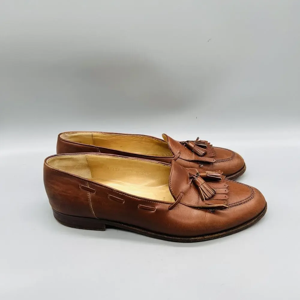 Johnston & Murphy Shoes Men 9 Brown Leather Kiltie Tassel Loafers Vtg Made Italy